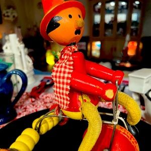 Antique Colorful Vilac Co. Wood Man on Tricycle Toy made in France